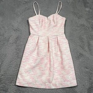 Moulinette Soeurs Fit and Flare Dress Tweed Pleated Pink White‎ Womens Size 2